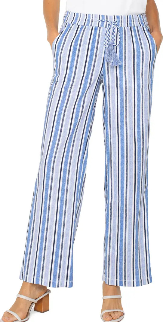 Liverpool Los Angeles Stripe Linen Blend Drawstring Wide Leg Pants | Nordstrom | Nordstrom