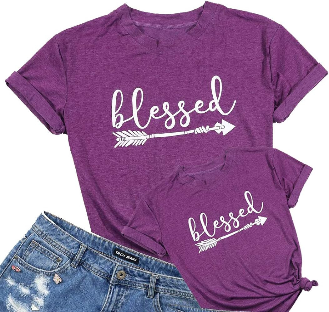 Family Matching Thanksgiving Shirt Mommy and Me Blessed Letter Print T Shirt Funny Arrow Graphic ... | Amazon (US)
