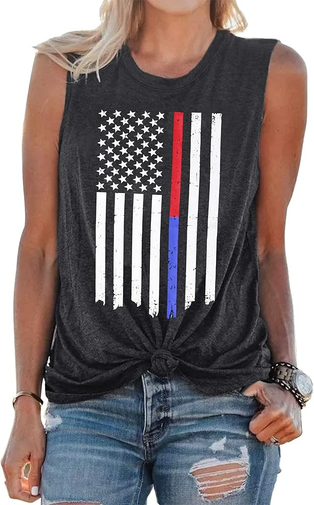 Umsuhu 4th of July Tank Tops Shirts for Women American US Flag Graphic Patriotic Tank Tops Shirts | Amazon (US)