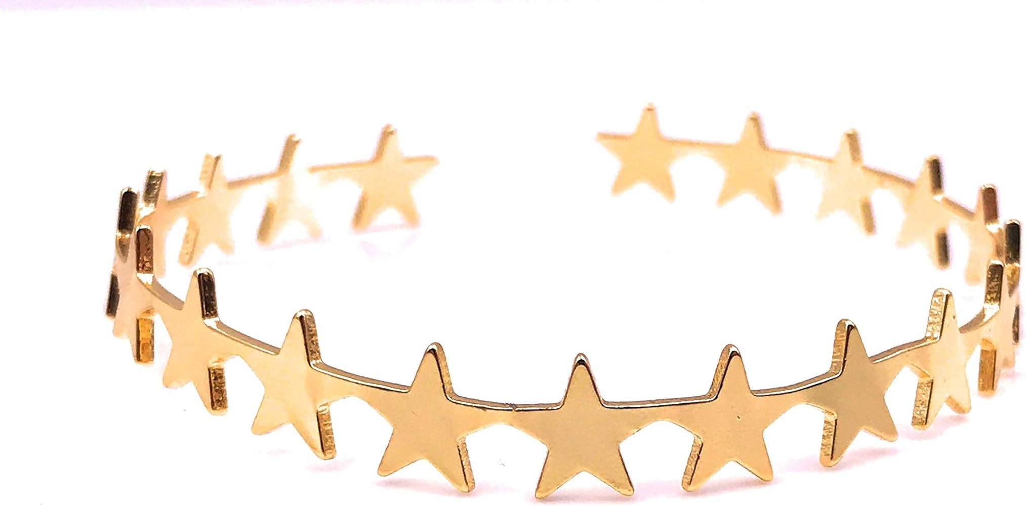 Amazon.com: LESLIE BOULES Gold Plated Single Cuff Bracelet Adjustable Stars Designs: Clothing, Sh... | Amazon (US)
