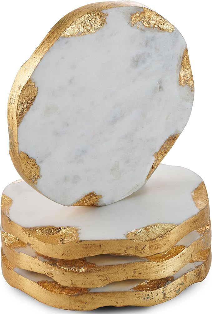 Amazon.com: Godinger Round Coasters Gold Edge, Marble Coaster Set, Table Protection, Set of 4 | Amazon (US)