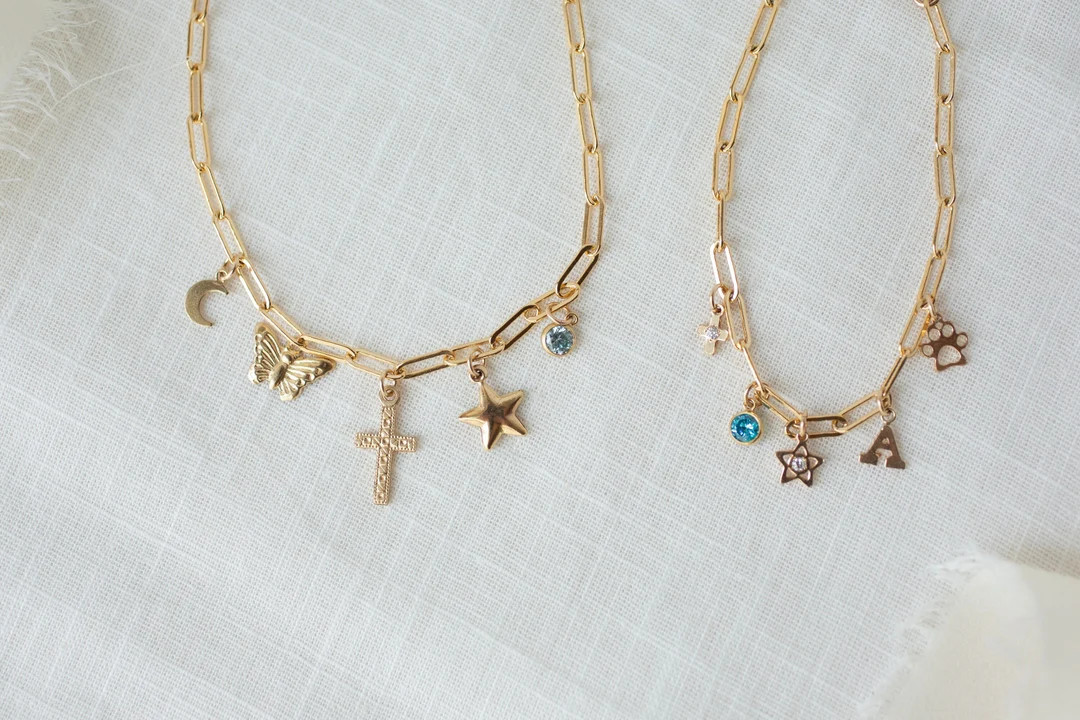 Gold filled charm necklace, custom charm necklace, minimalist jewelry, gifts for women, charm nec... | Etsy (US)