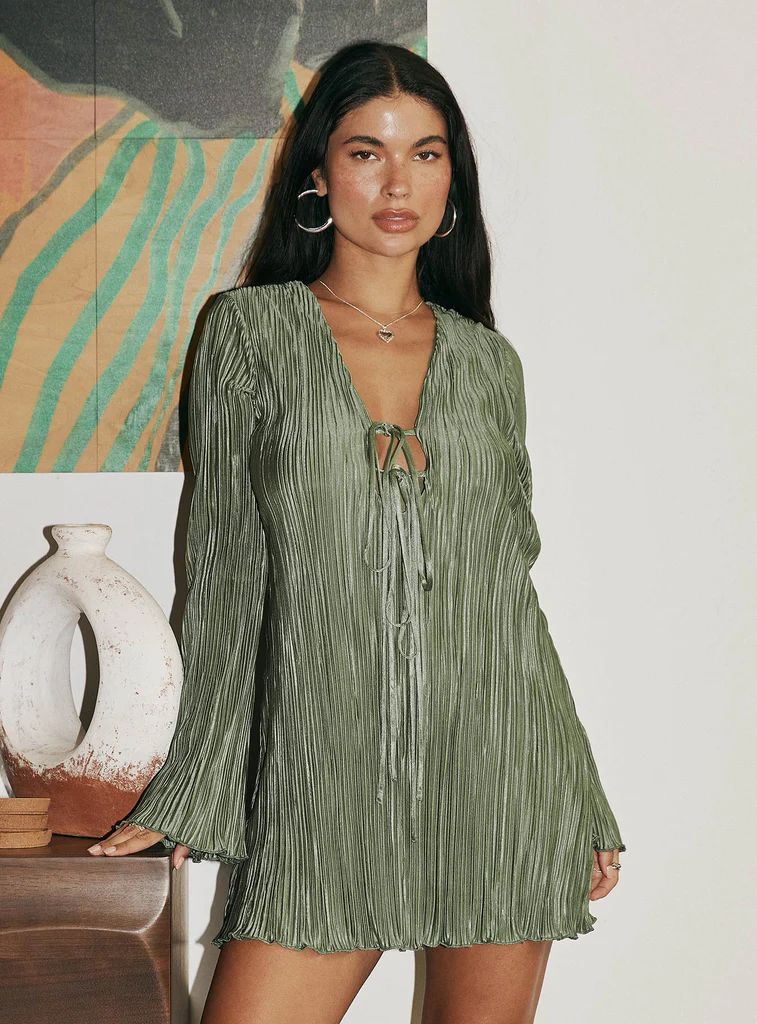 Malop Long Sleeve Mini Dress Sage | Princess Polly US