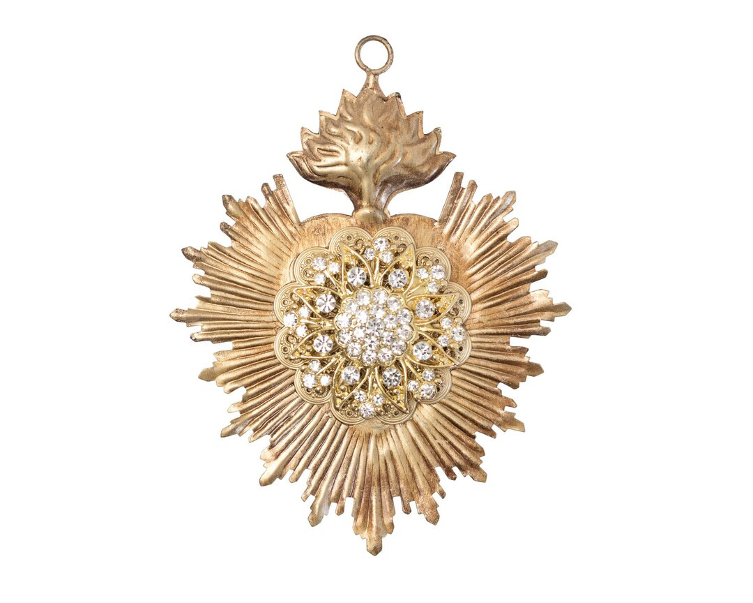 Sacred Heart, Milagro Heart, Gold Heart with White Rhinestones, Catholic Heart, Radiant Heart | Etsy (US)