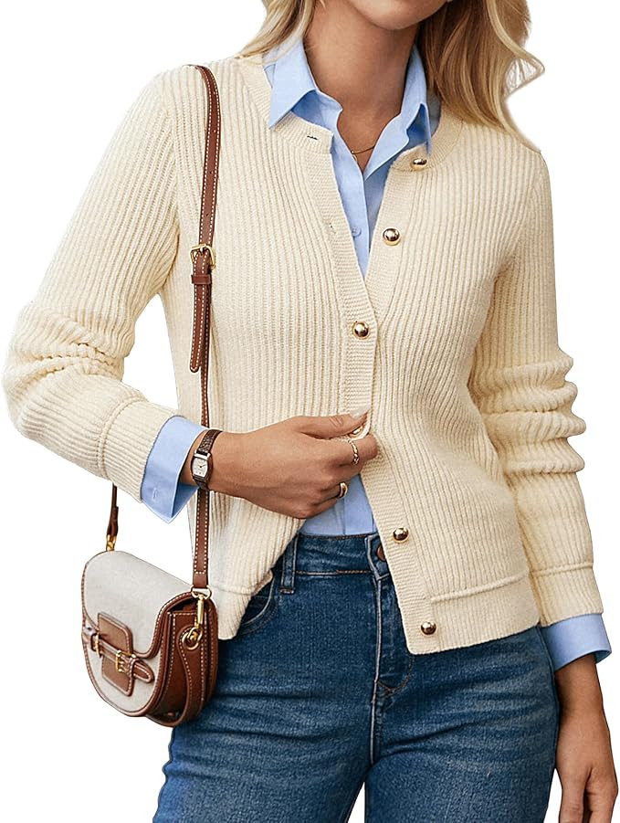 GRACE KARIN Knit Cardigan Sweaters for Women Long Sleeve Ribbed Button Up Sweater 2026 Spring Cas... | Amazon (US)