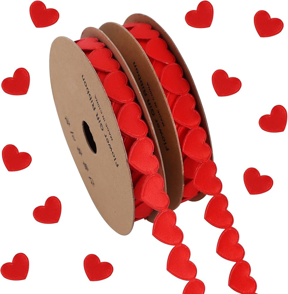TONIFUL 2 Rolls Red Heart Ribbon, 5/8 Inch Love Ribbon for Valentine's Day, Birthday, Christmas, ... | Amazon (US)