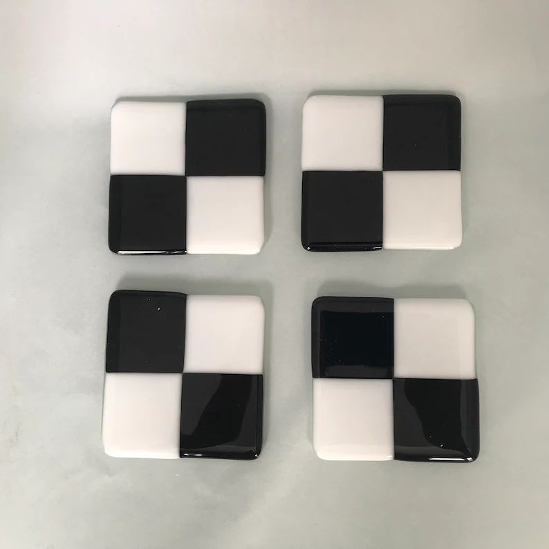 Glass Fused Coasters Black and White Coasters Checkerboard | Etsy | Etsy (US)