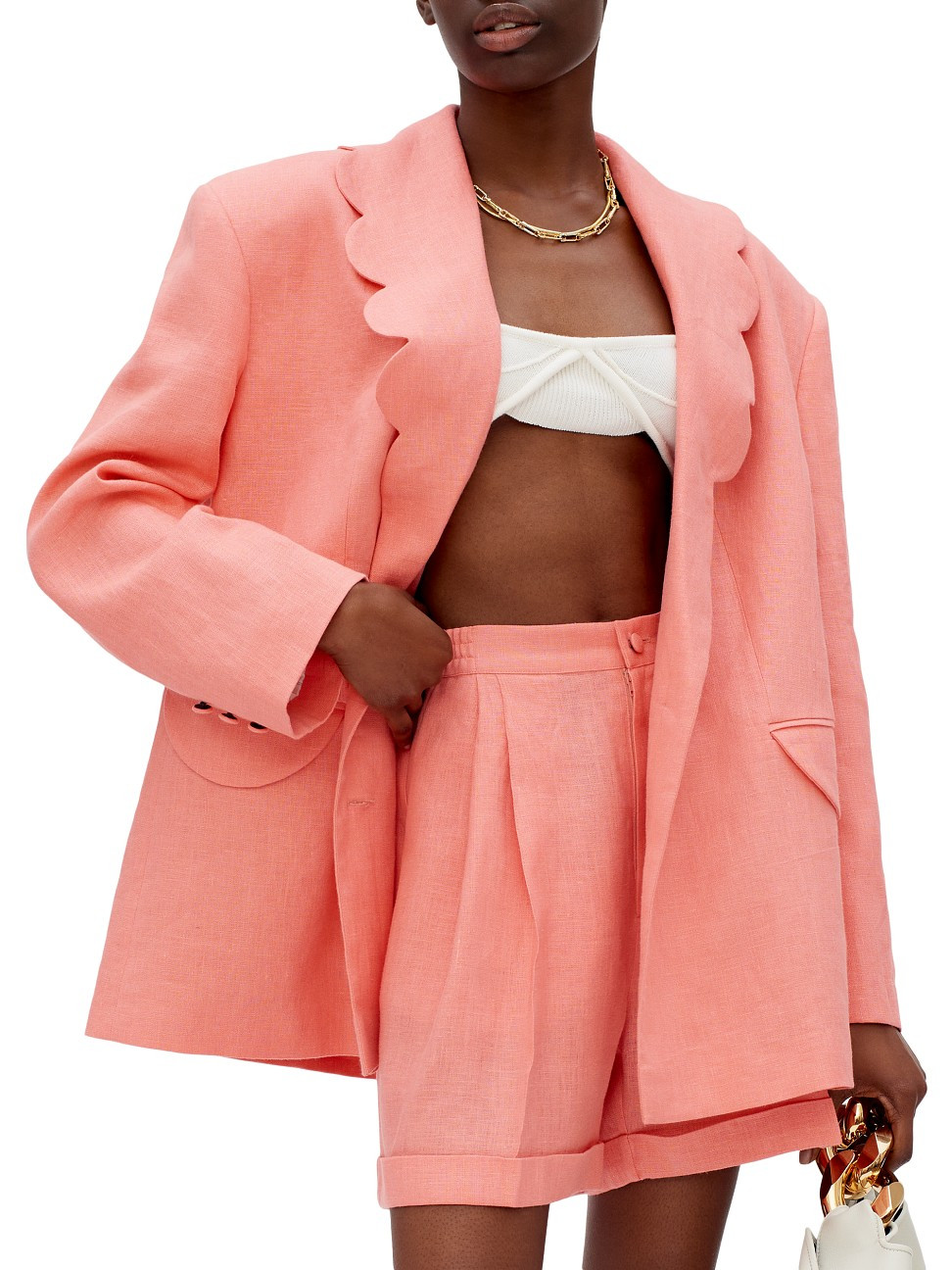 Women's Dynasty Scalloped Linen Blazer - Peach - Size XL | Saks Fifth Avenue