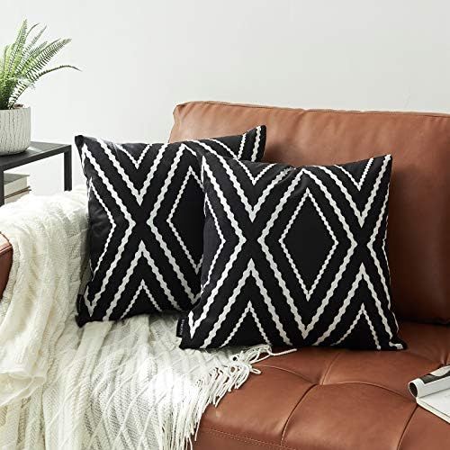 Nestinco Set of 2 Black Pillow Covers 18 x 18 inches Boho Aztec Polyester Blend Square Decorative... | Amazon (US)