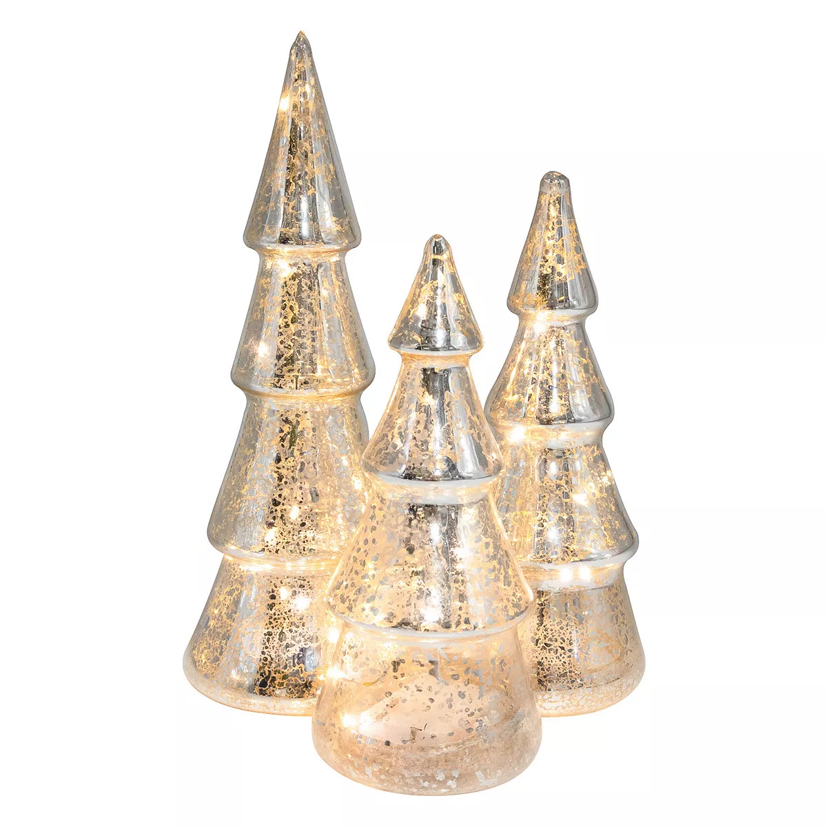 LumaBase Battery Operated Silver Finish Mercury Glass Trees Table Decor 3-piece Set | Kohl's