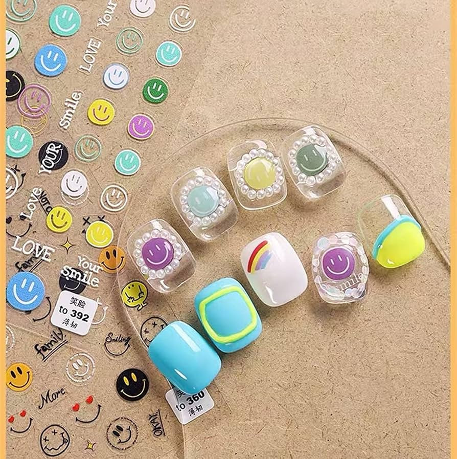 Cute Smile Nail Art Sticker Decals in Three Styles, Candy Lucky Smile Self-Adhesive Nail Art Stic... | Amazon (US)
