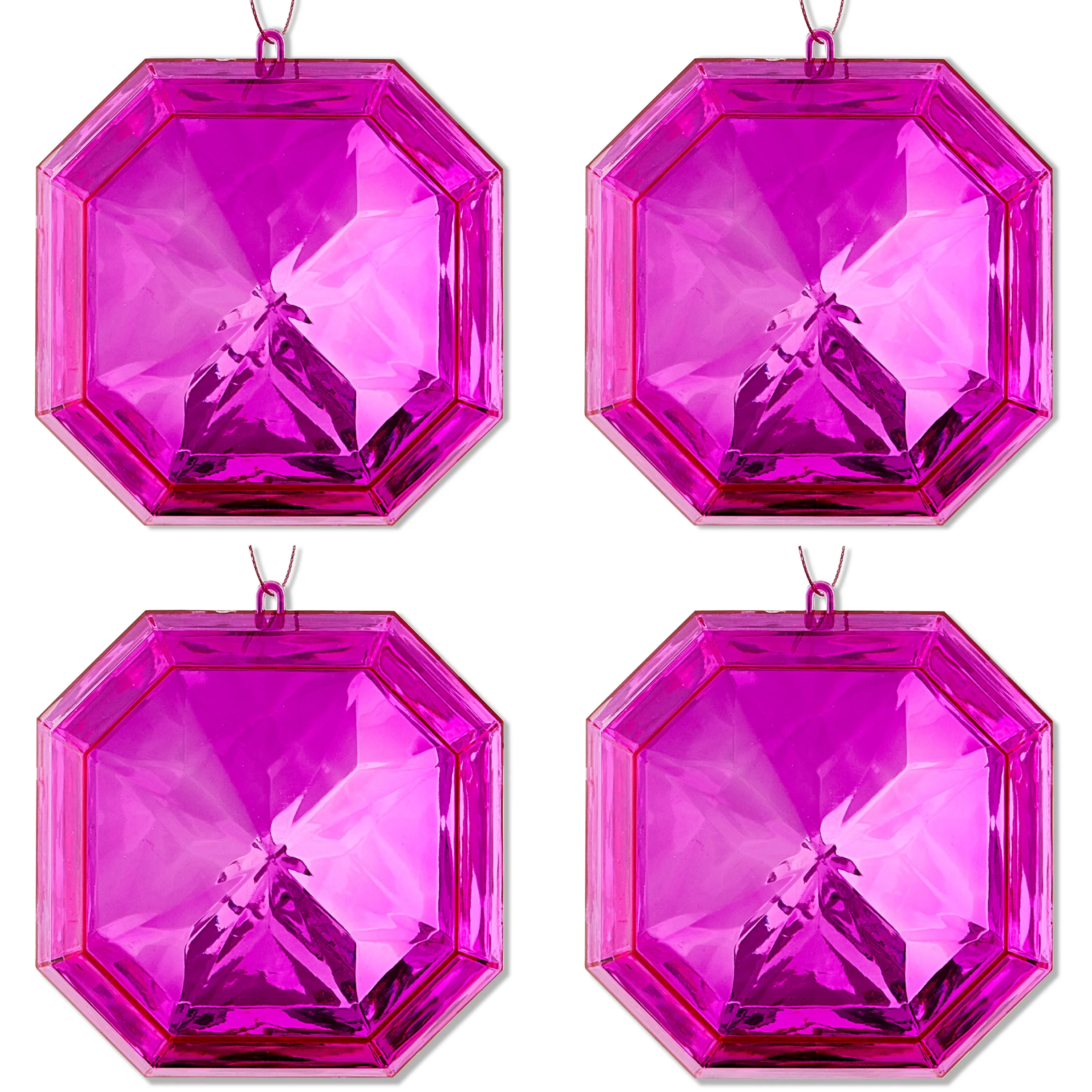 4 Count Dark Pink Square Gem Christmas Ornaments, 4", by Holiday Time | Walmart (US)