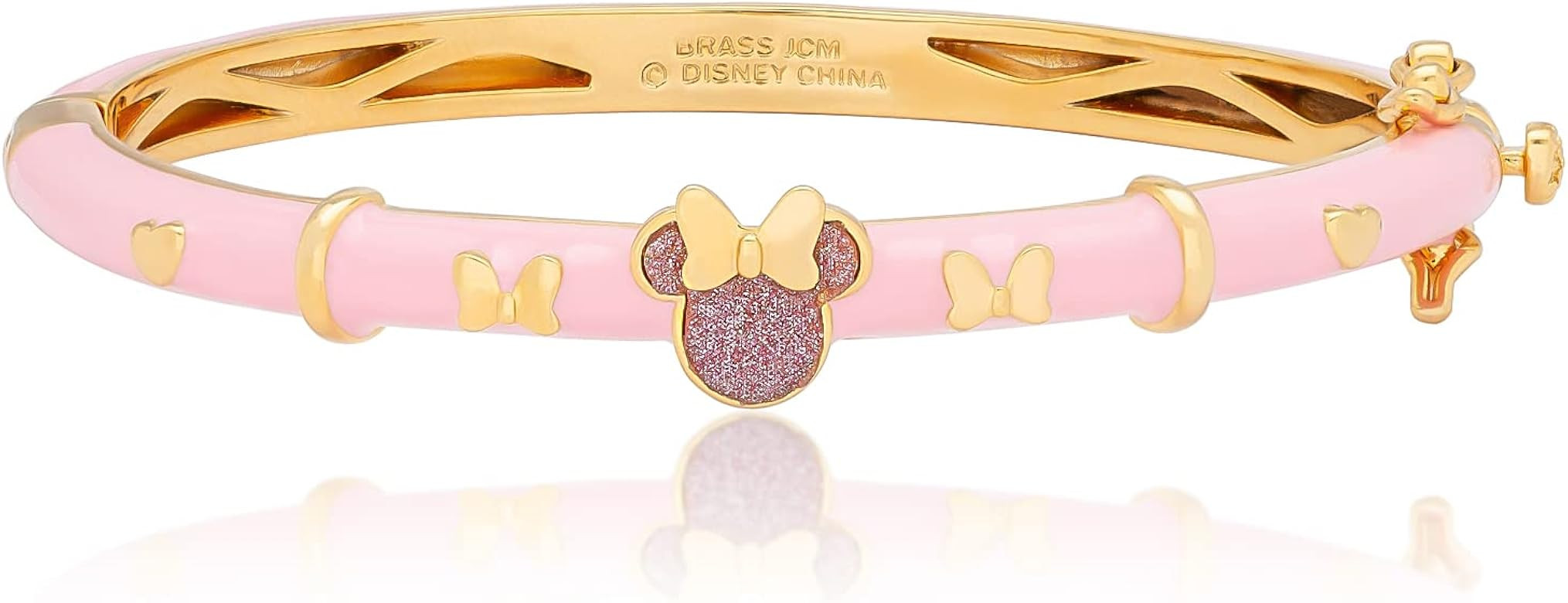 Disney Minnie Mouse Jewelry For Girls Pink Glitter Bangle Bracelet with Yellow Gold Plating, 2.5" | Amazon (US)