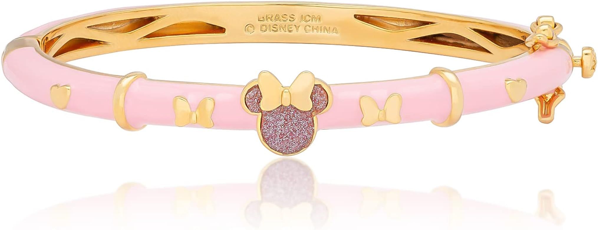Disney Minnie Mouse Jewelry For Girls Pink Glitter Bangle Bracelet with Yellow Gold Plating, 2.5" | Amazon (US)