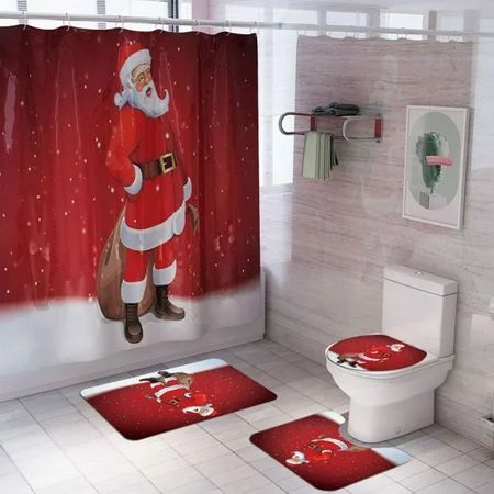 4 Pcs Flannel Merry Christmas Shower Curtain Sets Christmas Shower Curtain Non-Slip Bathroom Rugs Li | Walmart (US)
