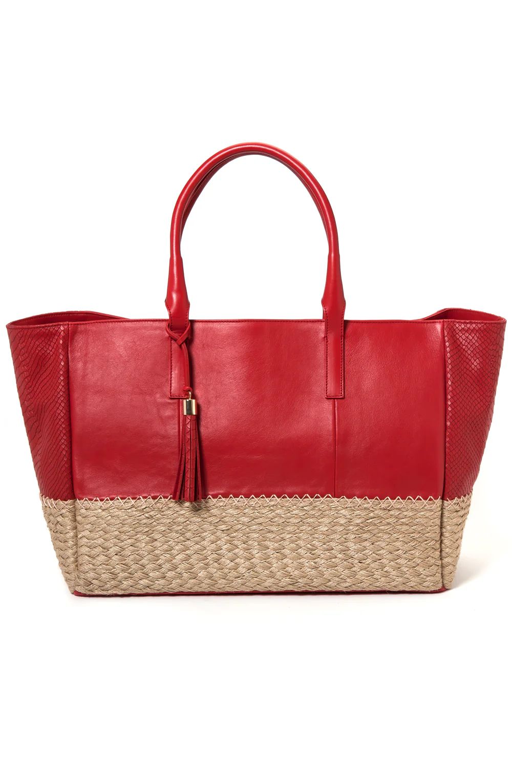 'Ellis' Tote in Red Leather And Espadrille | Mel Boteri