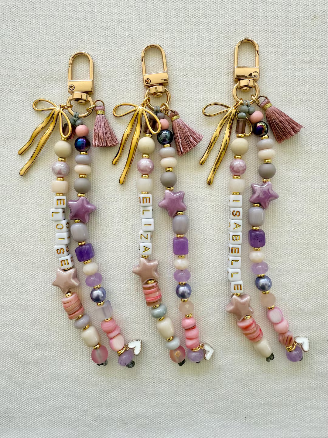 Handmade Beaded Keychain: Glass, Ceramic, Crystal, Stone Beads With Bow - Etsy | Etsy (US)