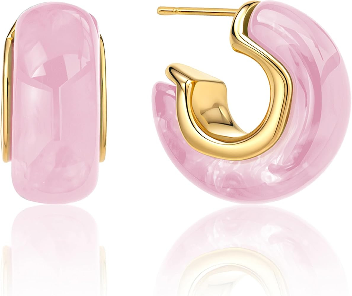Resin Gold Hoop Earrings Chunky Statement Daily Wear for Women | Amazon (US)