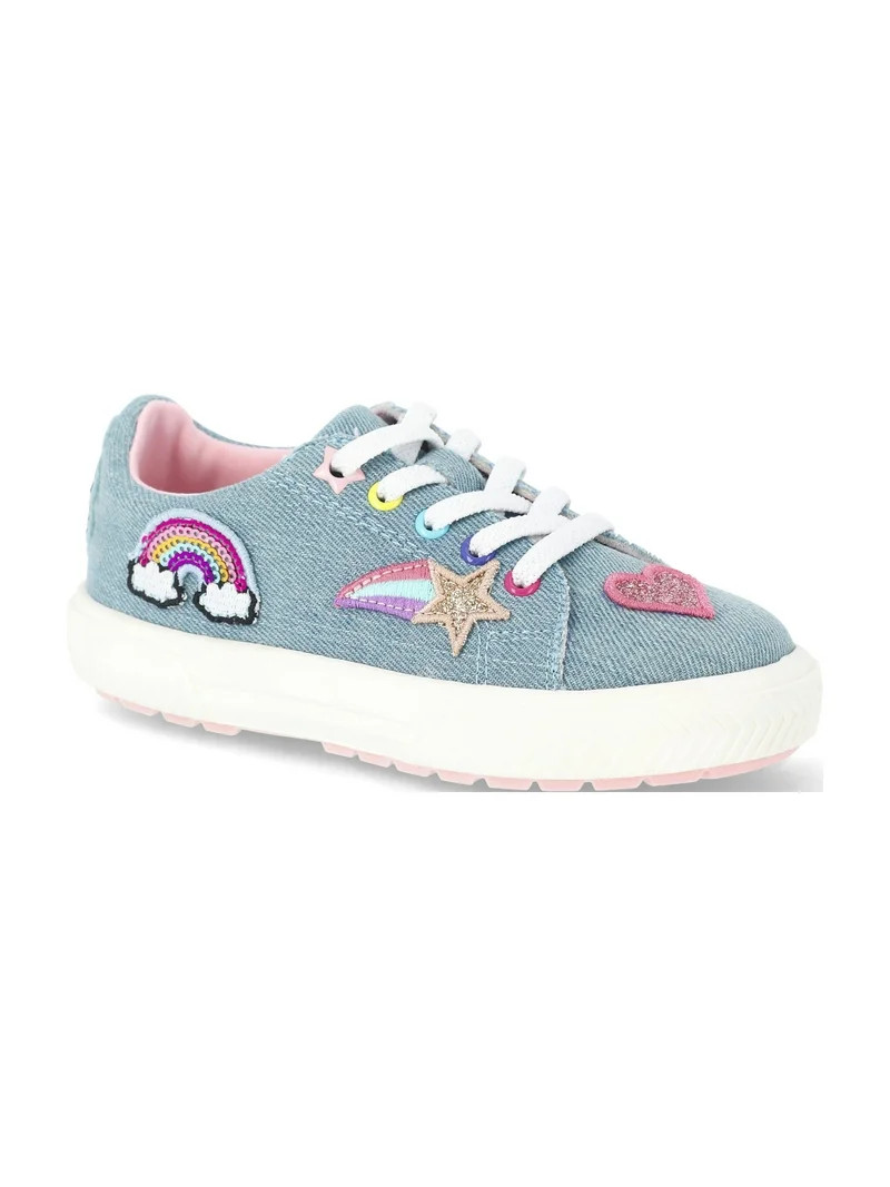 Wonder Nation Toddler Girls Denim Low Court Sneakers with Patches | Walmart (US)