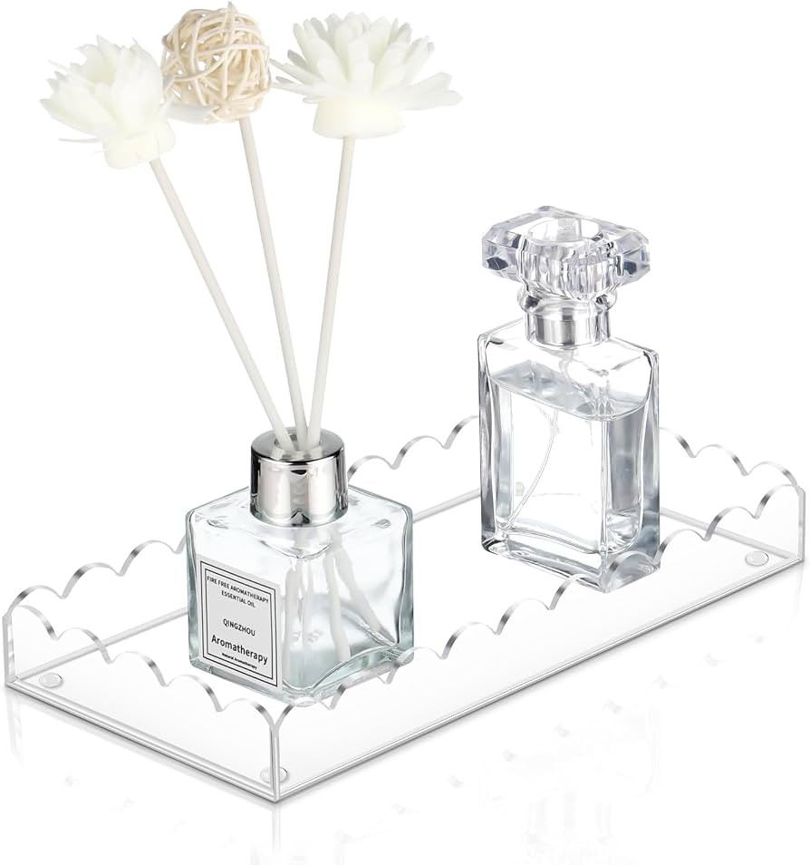 Acrylic Bathroom Vanity Tray 7.9", Soap Dispenser Decorative Scalloped Tray | Amazon (US)
