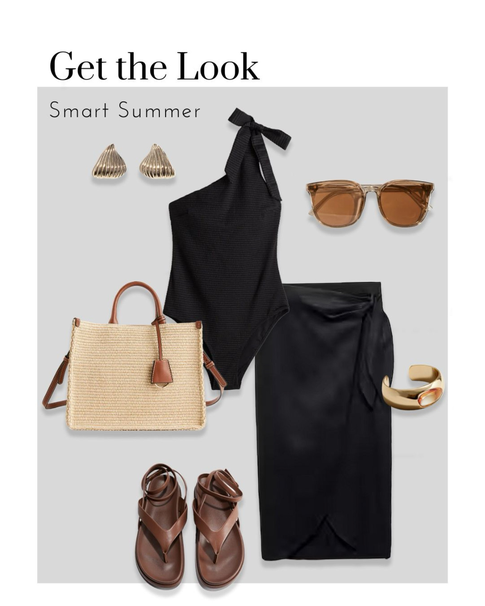 Beach to city chic: Look stunning in both worlds!

Key pieces:

Black linen sarong: Wrap it as a skirt or dress for effortless style.
One-shoulder black swimsuit: Modern and flattering for the beach.
Brown lace-up sandals: Comfortable for sand and streets.
Gold bracelet: Adds a touch of glam.
Neutral beach bag: Spacious and chic.
Shell earrings: Bring the beach vibes with you.
This outfit lets you transition from beach relaxation to city adventures in style! #fashion
#summerfashion
#travelstyle
#beachwear
#ootd
#style
#womensfashion
#instafashion
#travel
#beach

#LTKtravel #LTKsummer #LTKswimwear