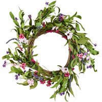 VEVOR Artificial Decorative Wreath, 22 in, Pink Green, Decorated with Daisies, Babysbreath, Buds, Year Round Wreath for All Seasons Indoor and Outdoor Home Wall Window Festival Wedding Decorations | Vevor US