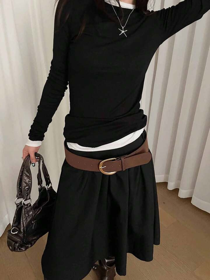 1pc Coffee Color PU D-Buckle Faux Suede Retro Versatile Wide Waist Belt Summer, School Fall, Autu... | SHEIN