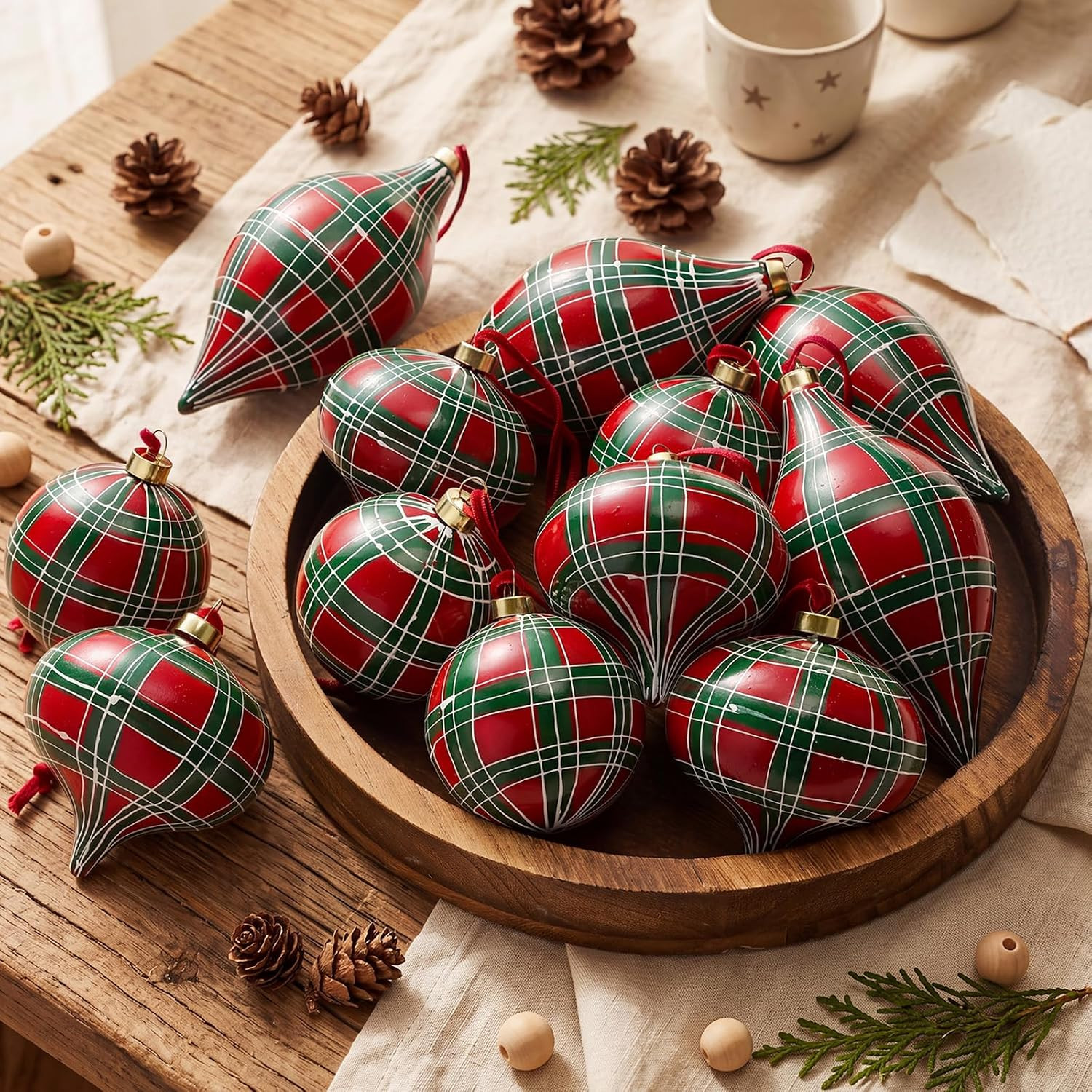 12 Pcs 2.36in Christmas Scottish Tartan Ball Ornaments, Red | Amazon (US)