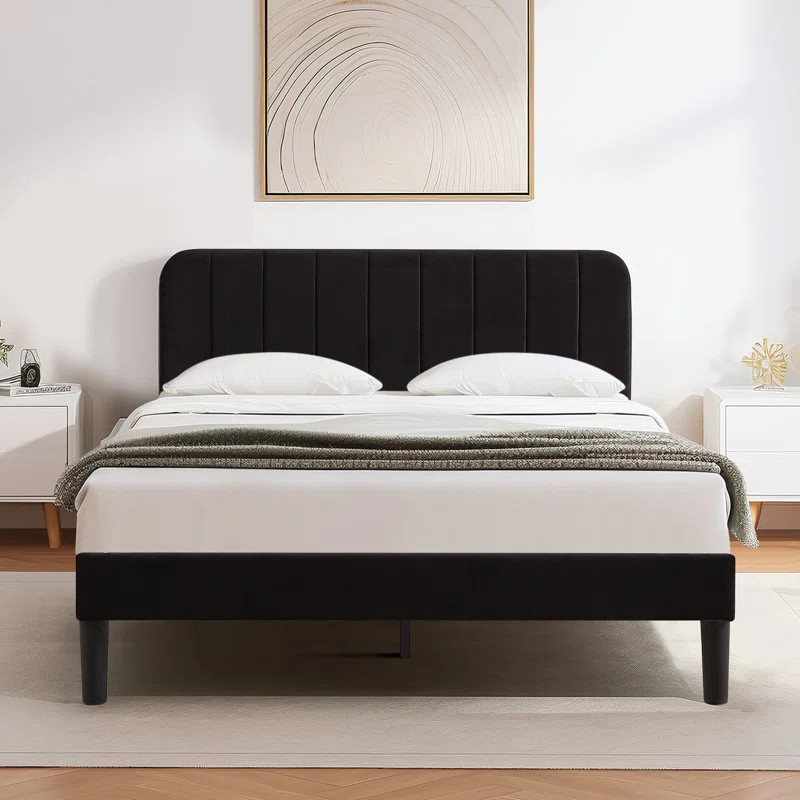 Auxter Upholstered Platform Bed Frame with Adjustable Headboard No Box Spring Needed | Wayfair North America