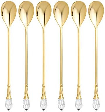 Gold Plated Flatware Tea Spoons with a Clear Crystal Jeweled Tip Set of 6 | Amazon (US)