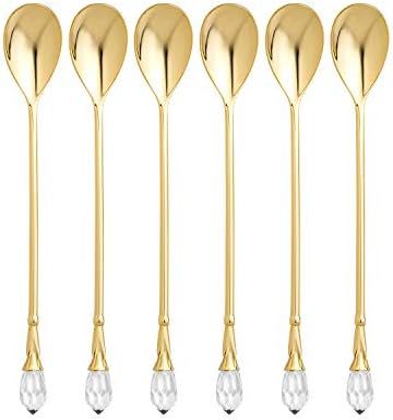 Gold Plated Flatware Tea Spoons with a Clear Crystal Jeweled Tip Set of 6 | Amazon (US)