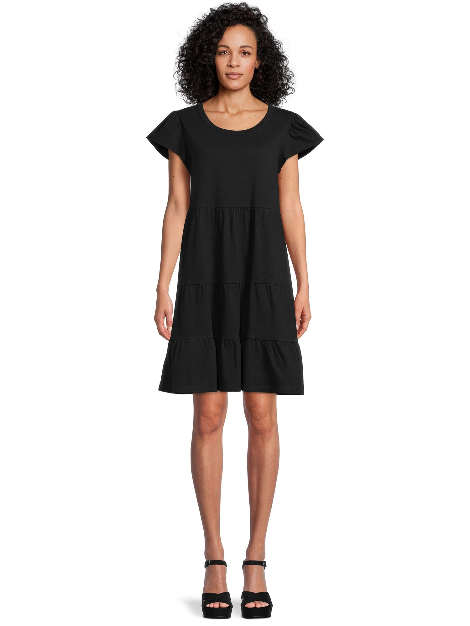 Time and Tru Women's Short Sleeve Tiered Knit Dress, Sizes XS-XXXL | Walmart (US)