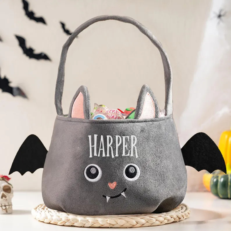 Custom Halloween Basket Embroidered Candy Trick or Treat Bag Personalized Halloween Bucket Party ... | Etsy (US)