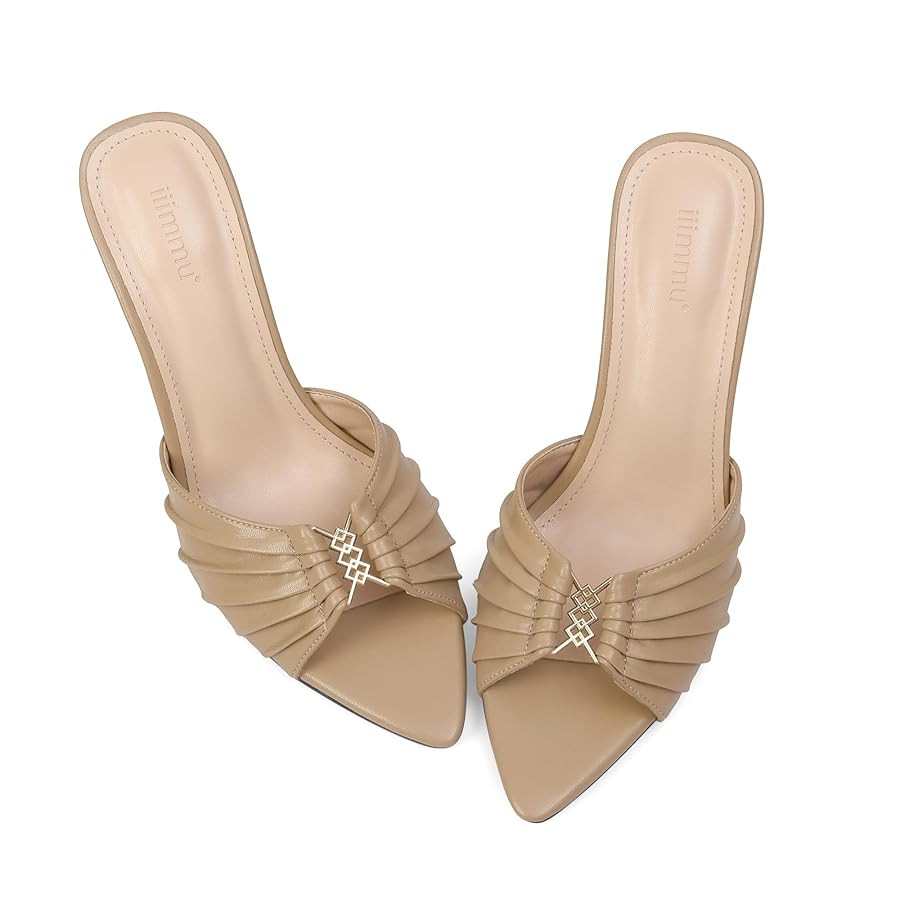 iiimmu 3.5 IN Stiletto Mules High Heels with Pointed Peep Toe Heeled Sandals Faux Leather | Amazon (US)