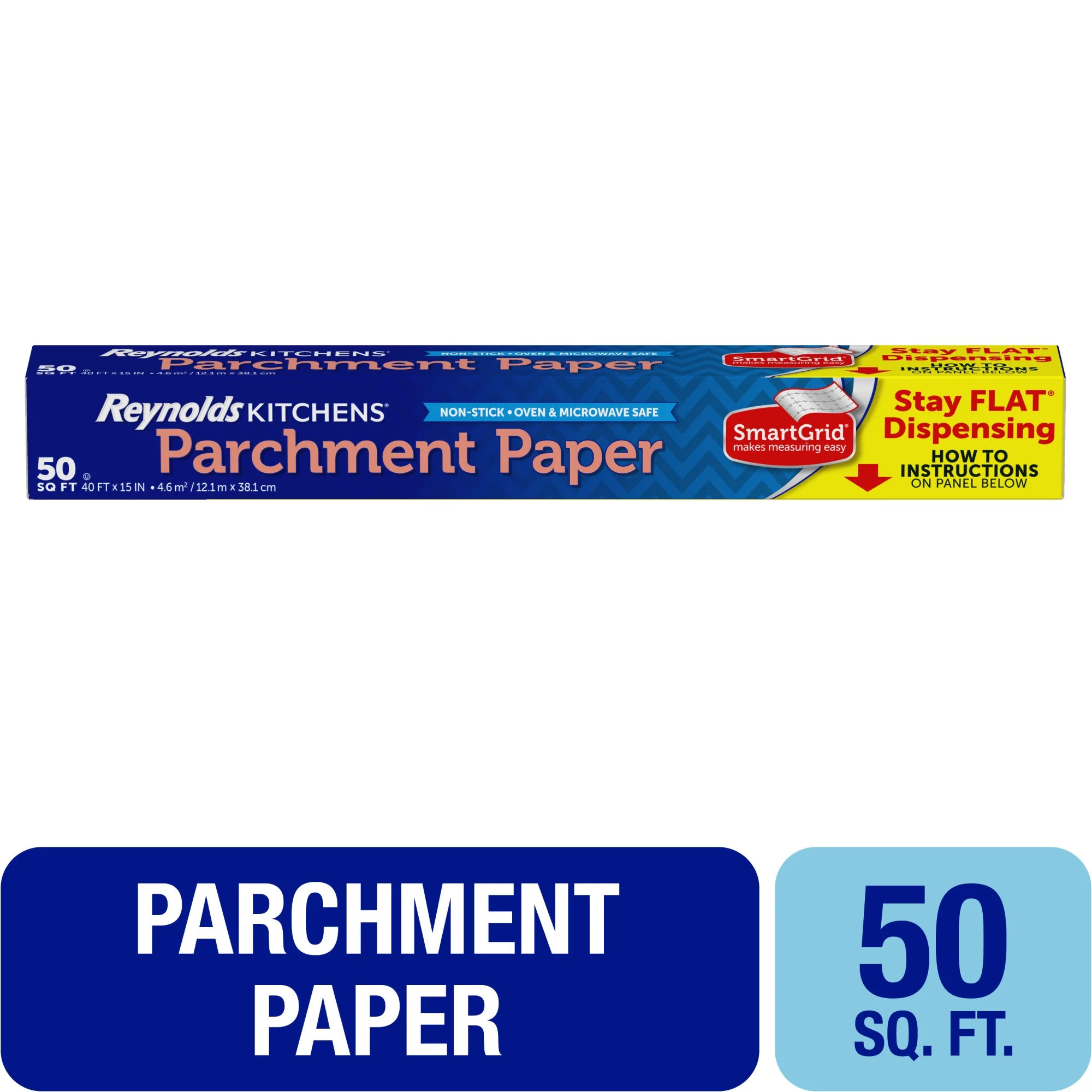 Reynolds Kitchens Stay Flat Parchment Paper Roll with SmartGrid, 40 ft x 15 in, 50 Total Sq. Ft. | Walmart (US)