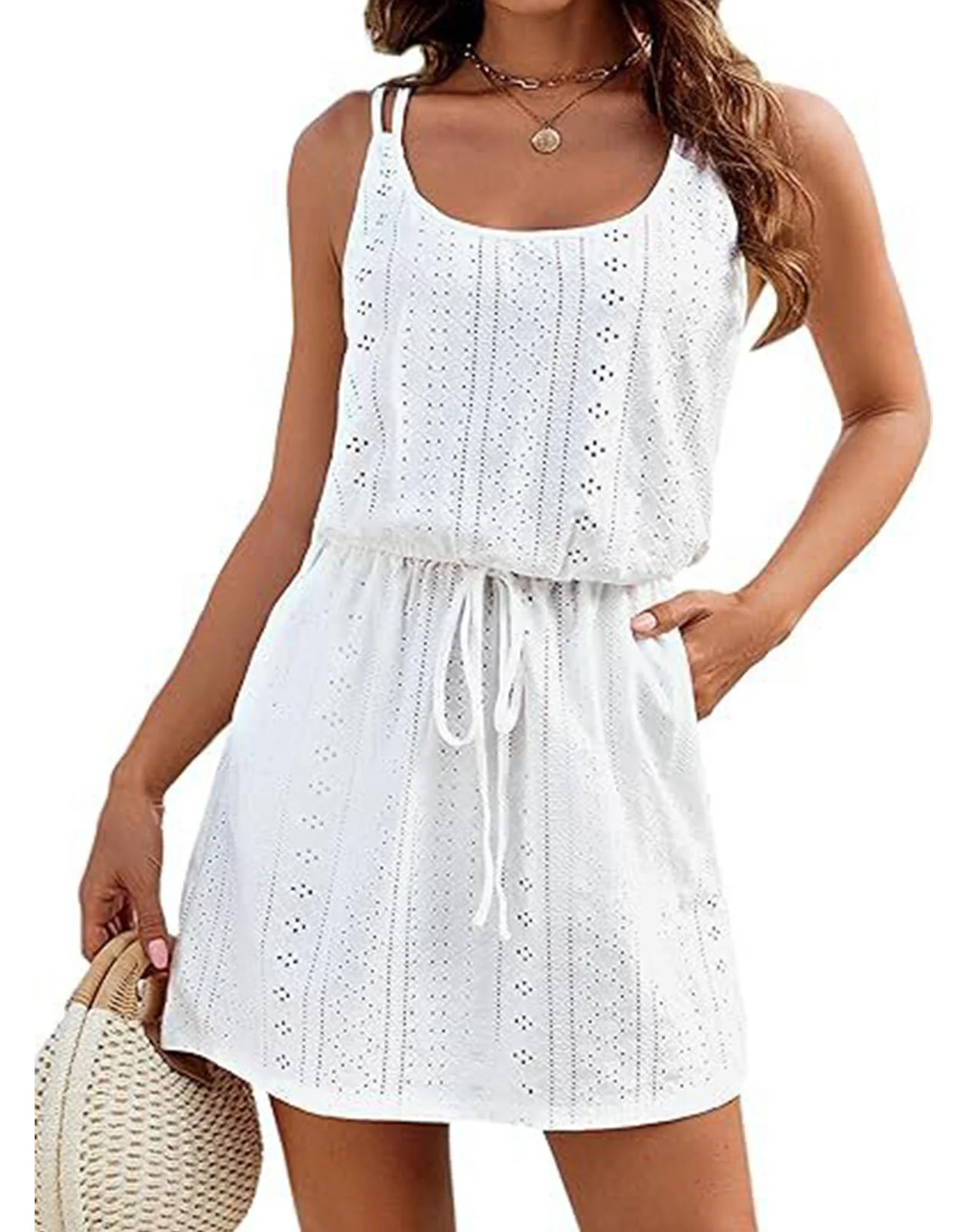 Eyelet Swimsuit Cover Up for Women Wrap Waisted Spaghetti Strap Sleeveless Bathing Suit Cover Up ... | Walmart (US)