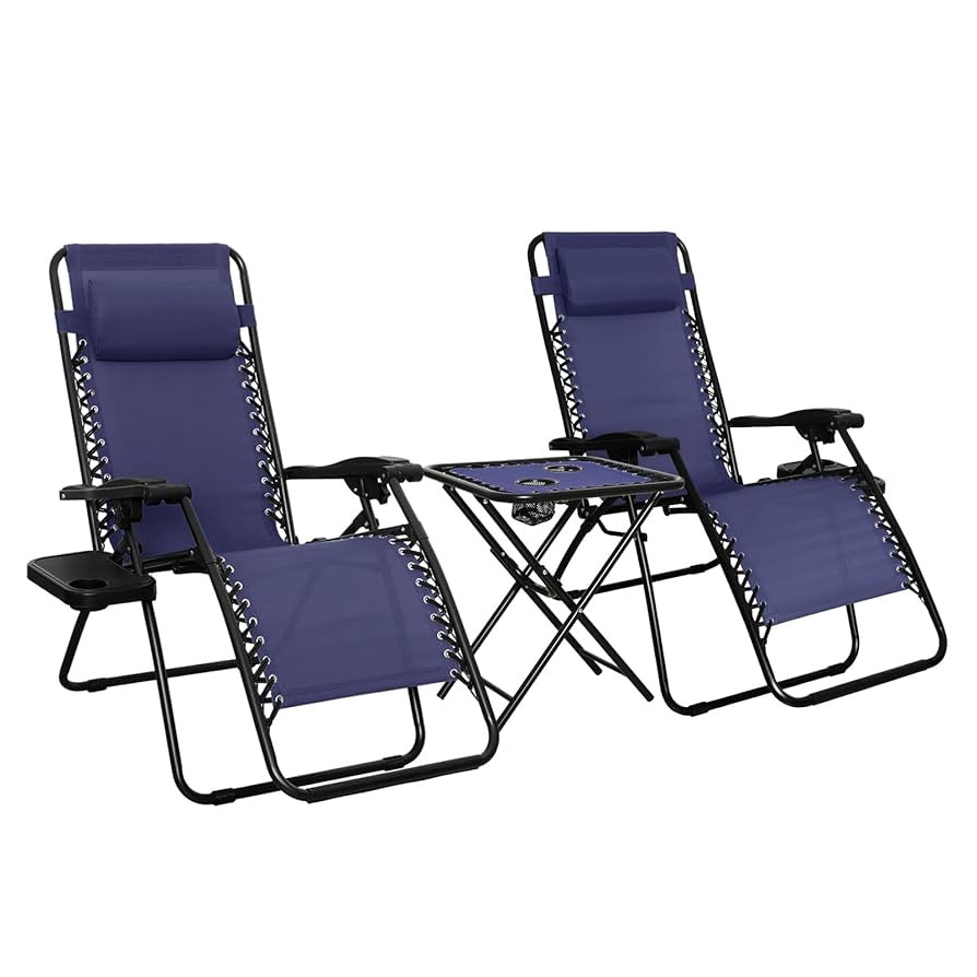 Amazon Basics Outdoor Textilene Adjustable Zero Gravity Folding Reclining Lounge Chair Set with S... | Amazon (US)