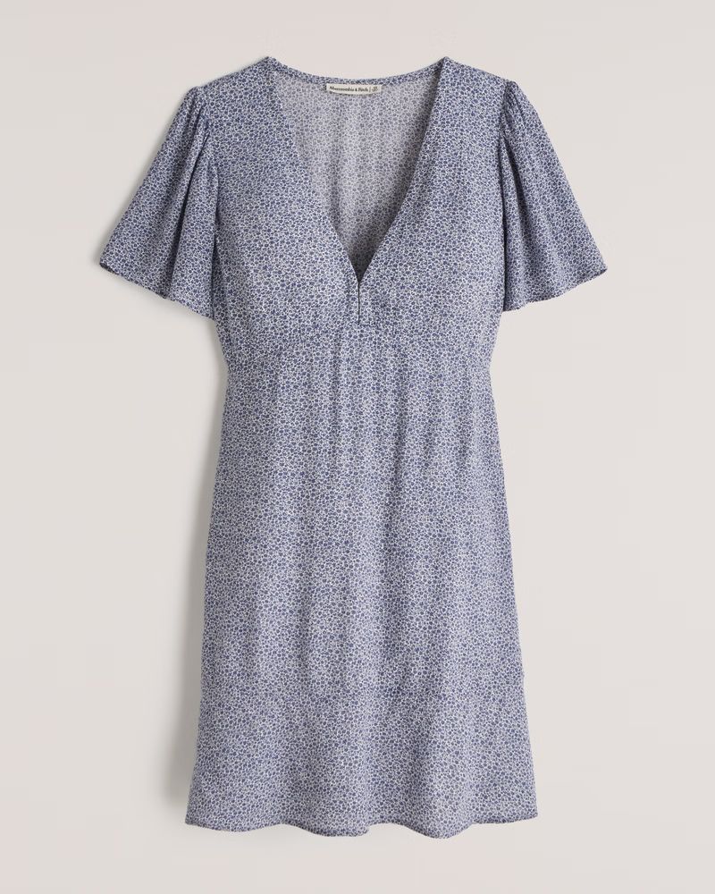 Short-Sleeve Deep-V Mini Dress | Abercrombie & Fitch (US)