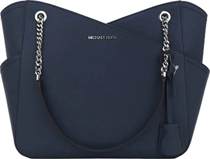 Michael Kors Saffiano Leather Large Jet Set Shoulder Tote Bag with Chain, Navy - Walmart.com | Walmart (US)