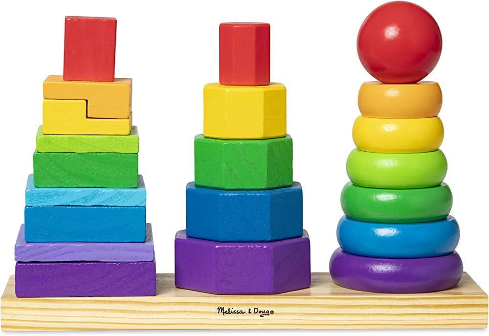 Melissa & Doug Geometric Stacker - Wooden Educational Toy - Shape Sorter And Stacking Toy, Stacki... | Amazon (US)