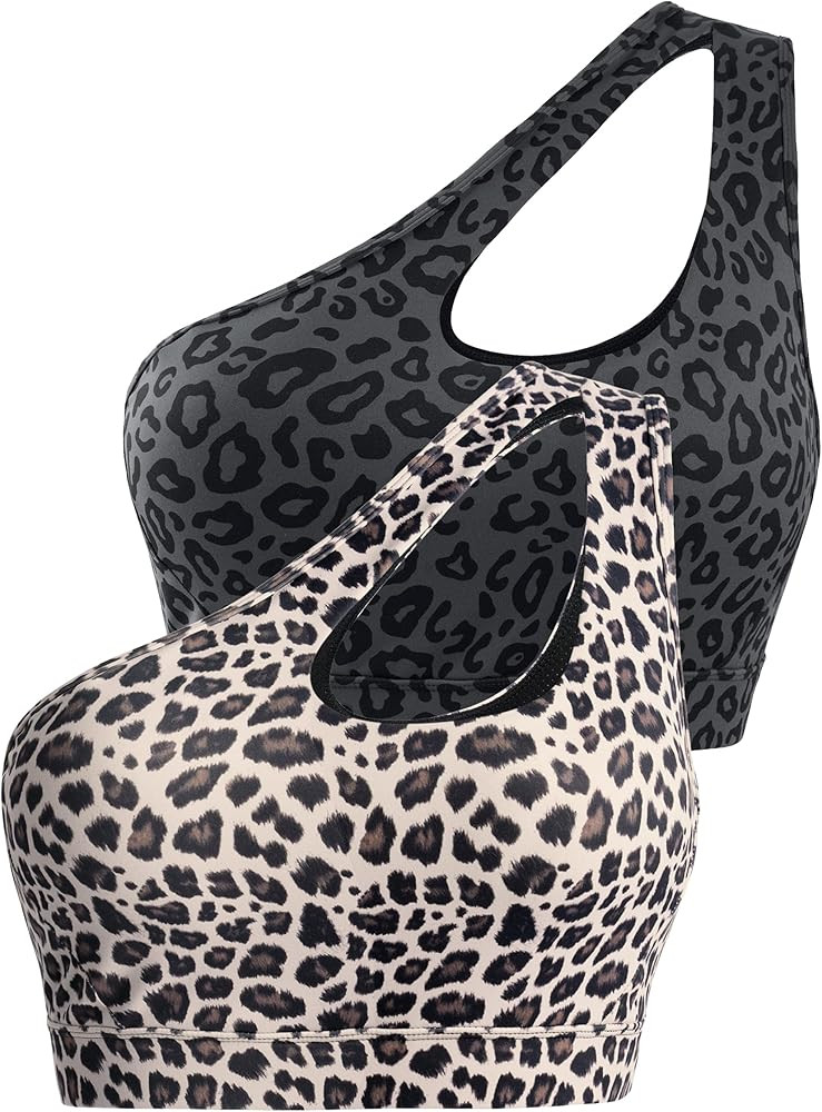 Sykooria Womens One Shoulder Sports Bras Workout Left Strap Yoga Bras Cute Medium Support Crop To... | Amazon (US)