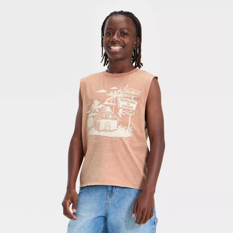 Boys' "Island Life" Graphic Tank Top - art class™ Brown S | Target