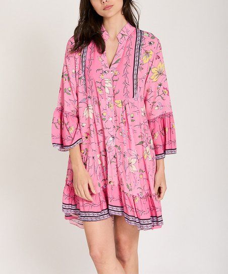 Fuchsia Floral Button-Front Notch Neck Dress - Women & Plus | Zulily