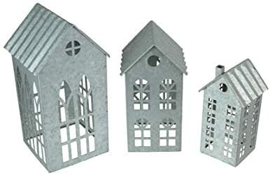 Set of 3 Country Farmhouse Christmas Village Galvanized Grey Metal House Shaped Oversized Votive ... | Amazon (US)