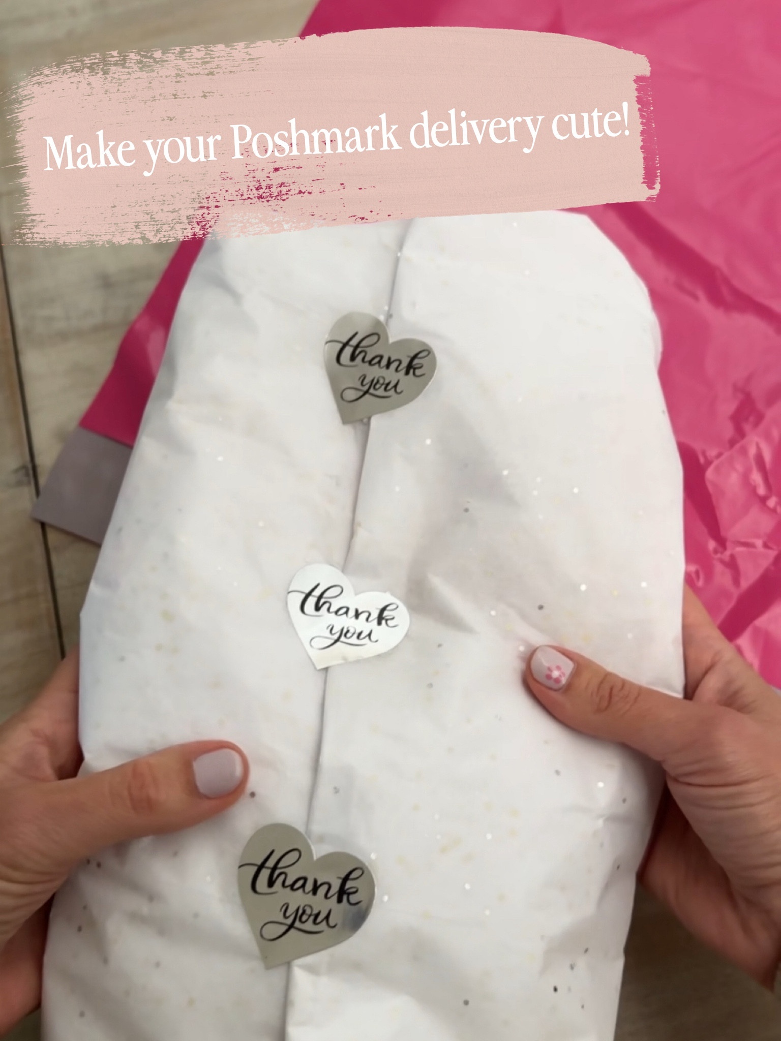 Supplies like sparkle tissue paper, colored poly mailers and “thank you” stickers to make your Poshmark deliveries extra cute!
As seen on my TikTok, @brianneboston
