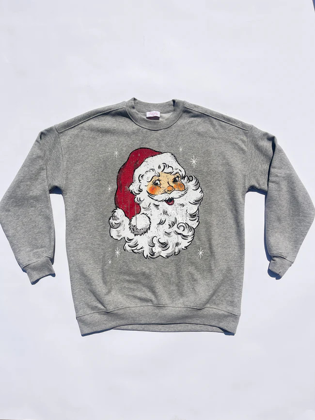 Have Yourself A Merry Little Christmas Light Grey Oversized Graphic Sweatshirt | Pink Lily