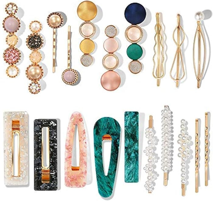 Mehayi 20 PCS Macaron Pearl Acrylic Resin Fashion Hair Clips Set, Cute Hair Barrettes Bobby Pins,... | Amazon (US)