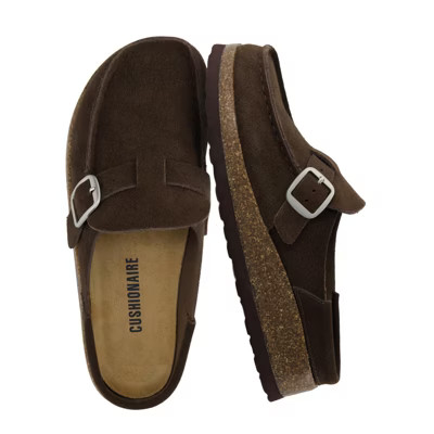 CUSHIONAIRE Women's Hobby Genuine Leather Cork Footbed Clog with Comfort, Arch Support, Buckle Strap, Slip-On Mules -Chocolate Genuine Leather 8 | Target