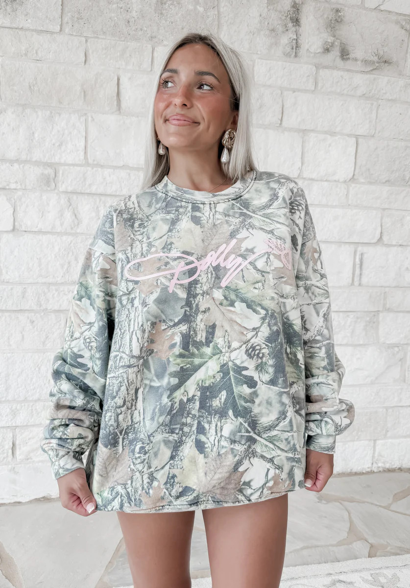 *Licensed* Dolly Parton Butterfly Signature Camo Sweatshirt | CK Squared Boutique