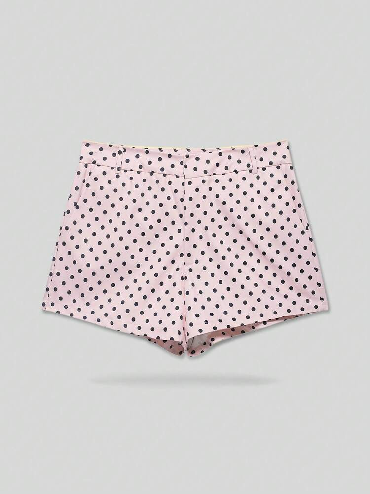 YROOE Women's Casual Retro Polka Dot Low Waist Shorts, Suitable For Spring & Summer Pink | SHEIN